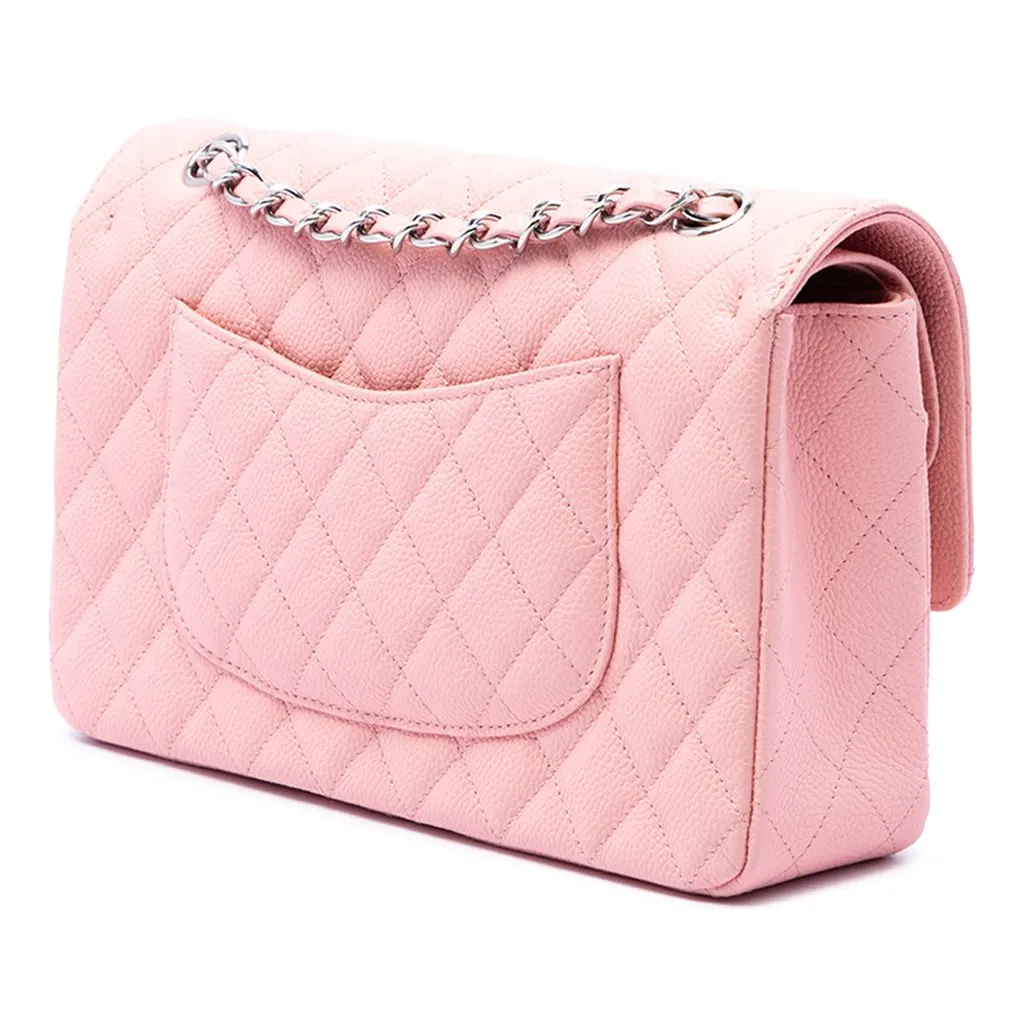 Chanel Medium Classic Caviar Double Flap Pink Leather Very good - Back View