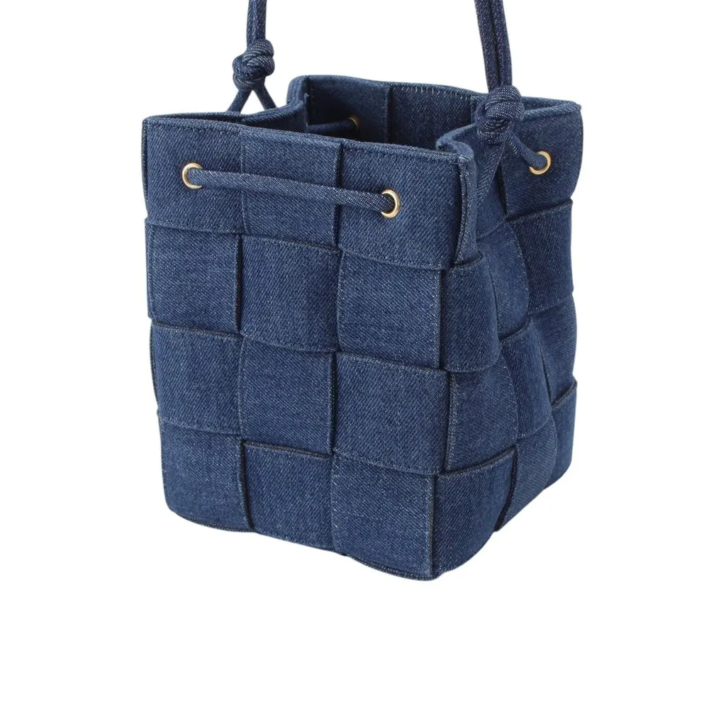 Bottega Veneta Small Denim Maxi Intrecciato Cassette Bucket Bag Blue Very good - Back View