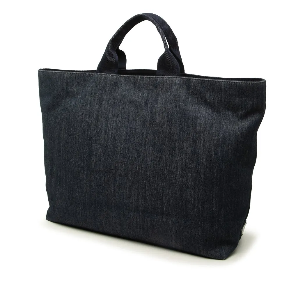 Prada Debossed Denim Logo Drill Tote Blue Denim Very good - Back View