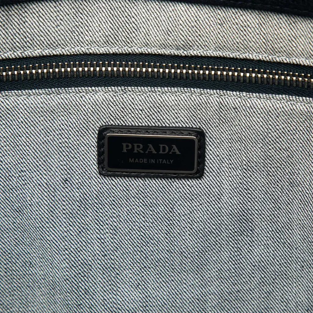 Prada Debossed Denim Logo Drill Tote Blue Denim Very good - Box View