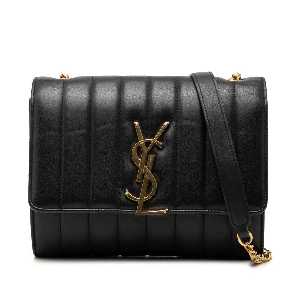 Saint Laurent Matelasse Lambskin Monogram Vicky Chain Wallet Black Leather Very good - Front View