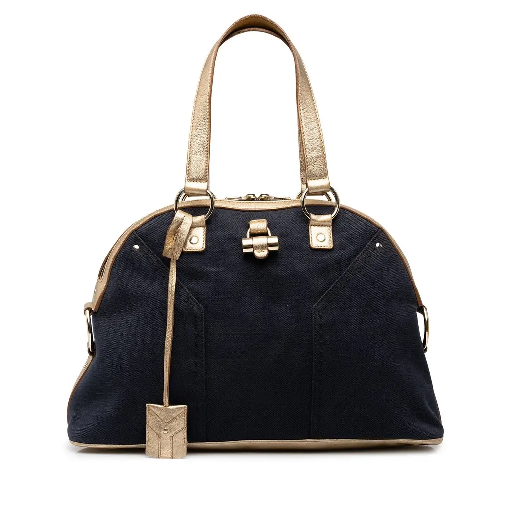 Saint Laurent Large Canvas Muse Handbag Blue Canvas Good - Front View