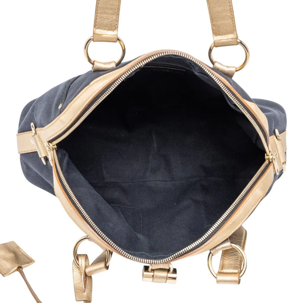 Saint Laurent Large Canvas Muse Handbag Blue Canvas Good - Model View