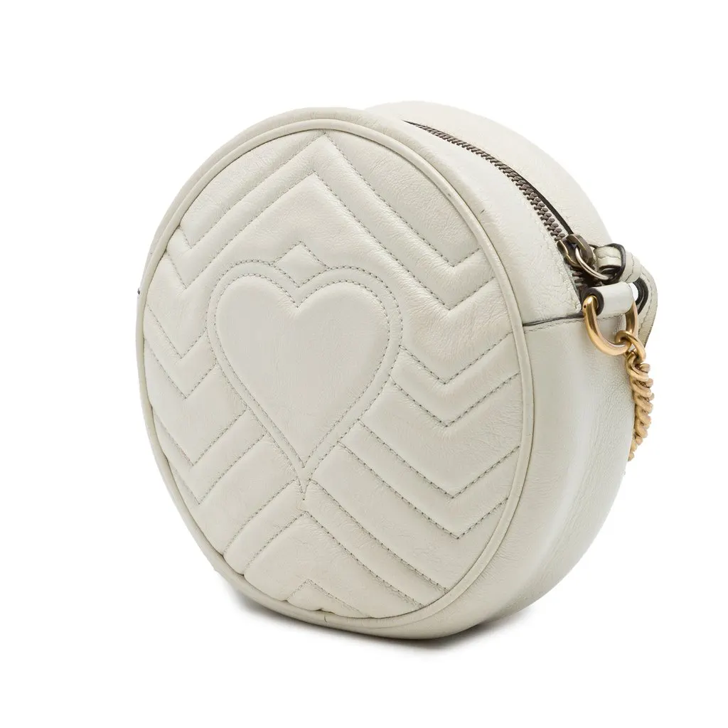 Gucci Mini GG Marmont Matelasse Calfskin Round Crossbody White Leather Good - Back View