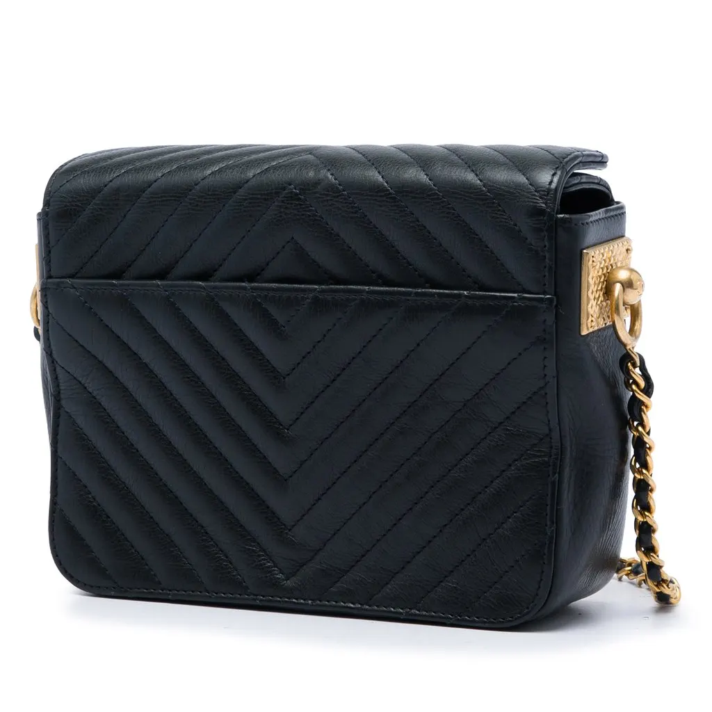 Chanel CC Chevron Calfskin Rock The Corners Minaudiere Bag Black Leather Very good - Back View