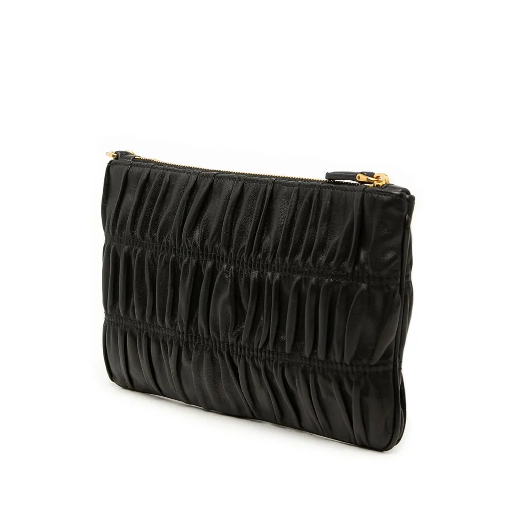 Prada Nappa Gaufre Wristlet Clutch Black Leather Very good - Back View