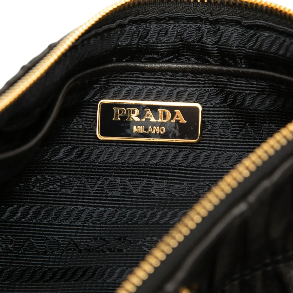 Prada Nappa Gaufre Wristlet Clutch Black Leather Very good - Box View