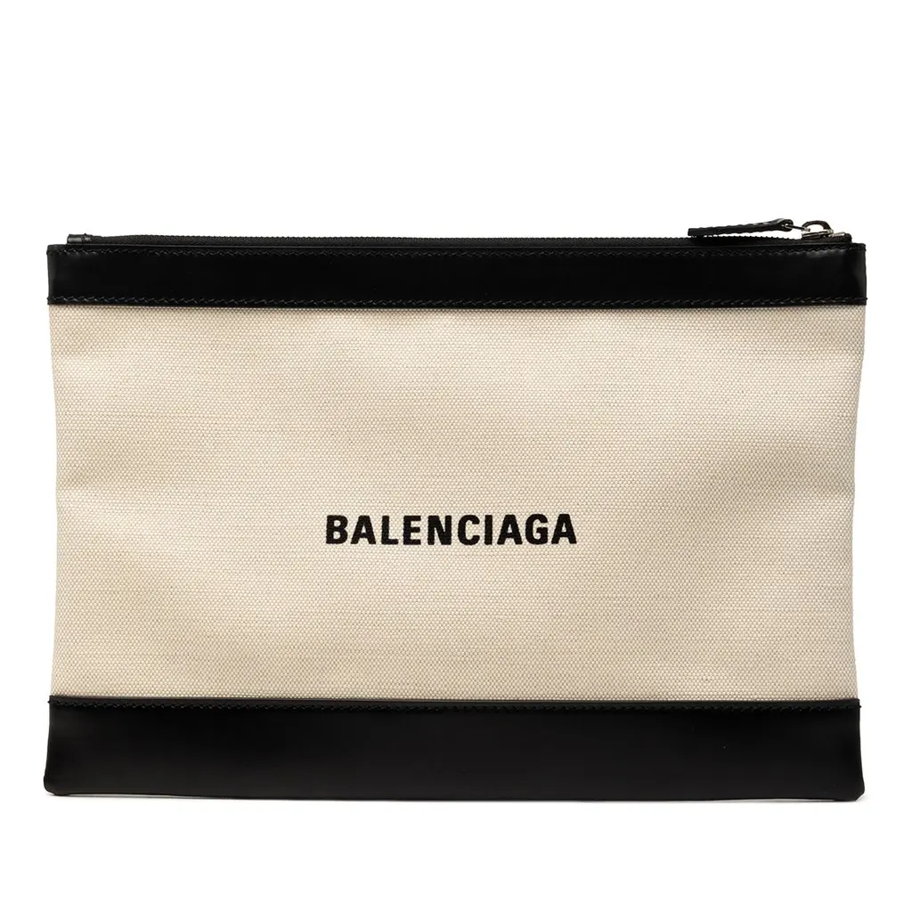 Balenciaga Canvas Navy Clip Clutch M Brown Very good - Front View