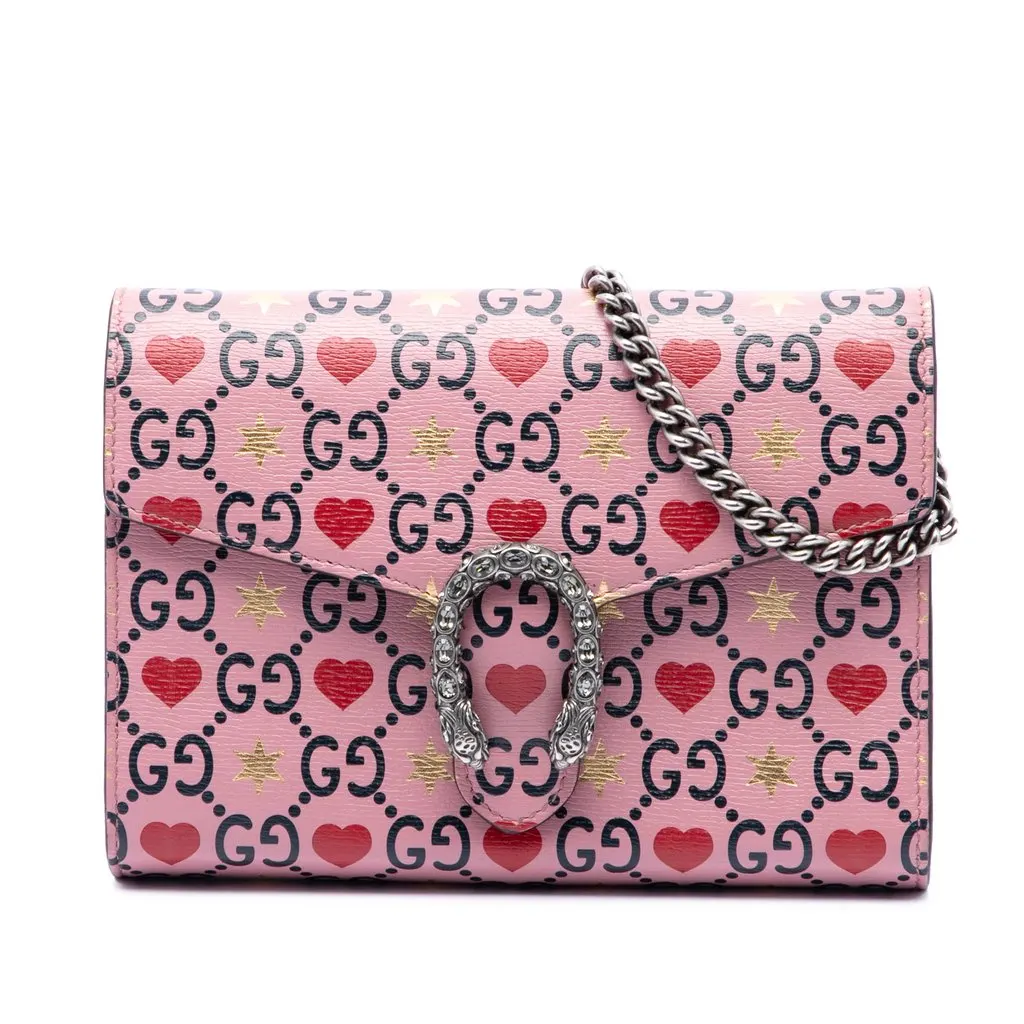 Gucci Calfskin Valentines Day Dionysus Wallet On Chain Pink Leather Very good - Front View
