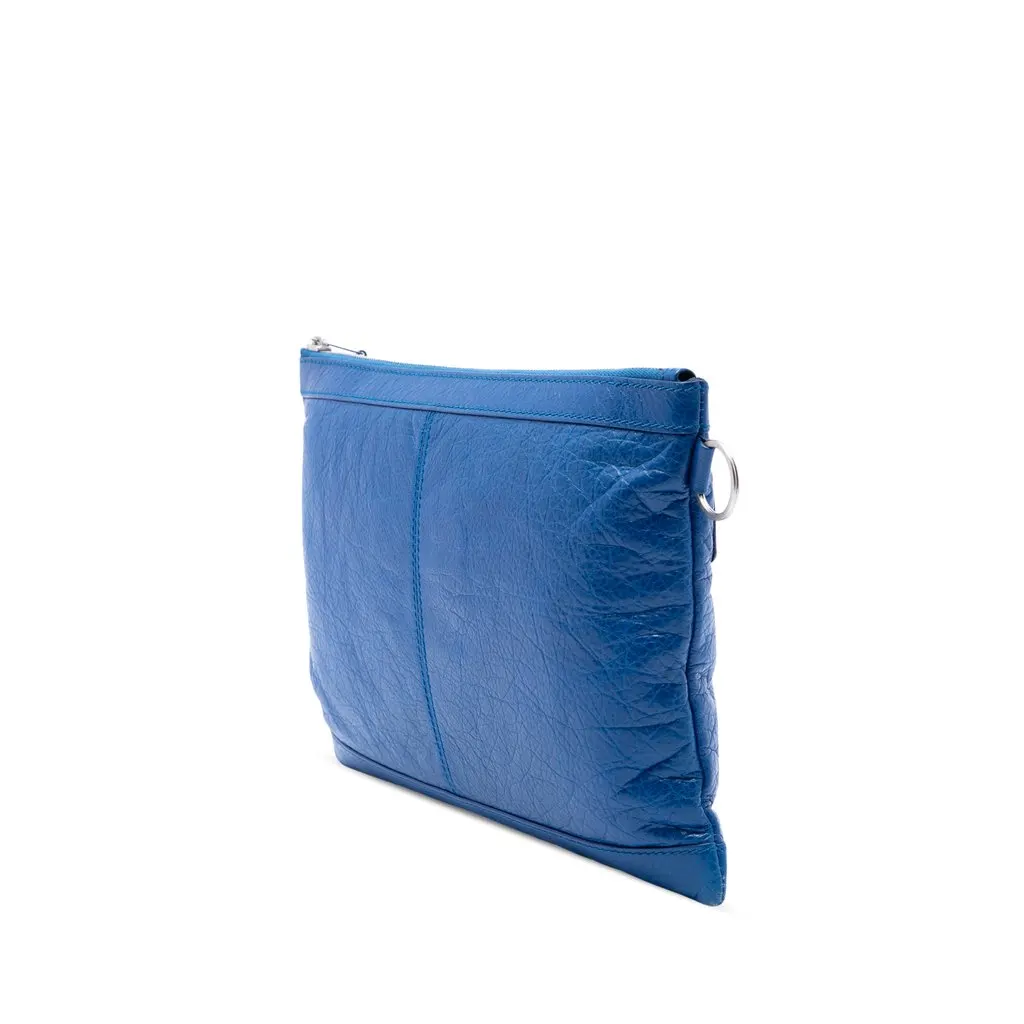 Balenciaga Lambskin Motocross Classic Clip Clutch M Blue Leather Very good - Back View