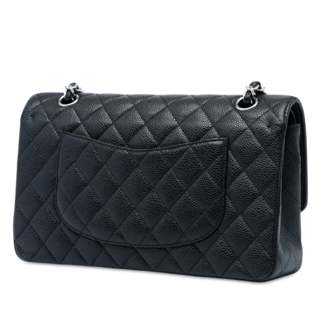 Chanel Medium Classic Caviar Double Flap Black Leather Very good - Back View