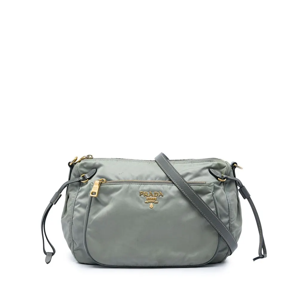Prada Saffiano Trimmed Tessuto Zip Top Crossbody MultiColor Very good - Front View