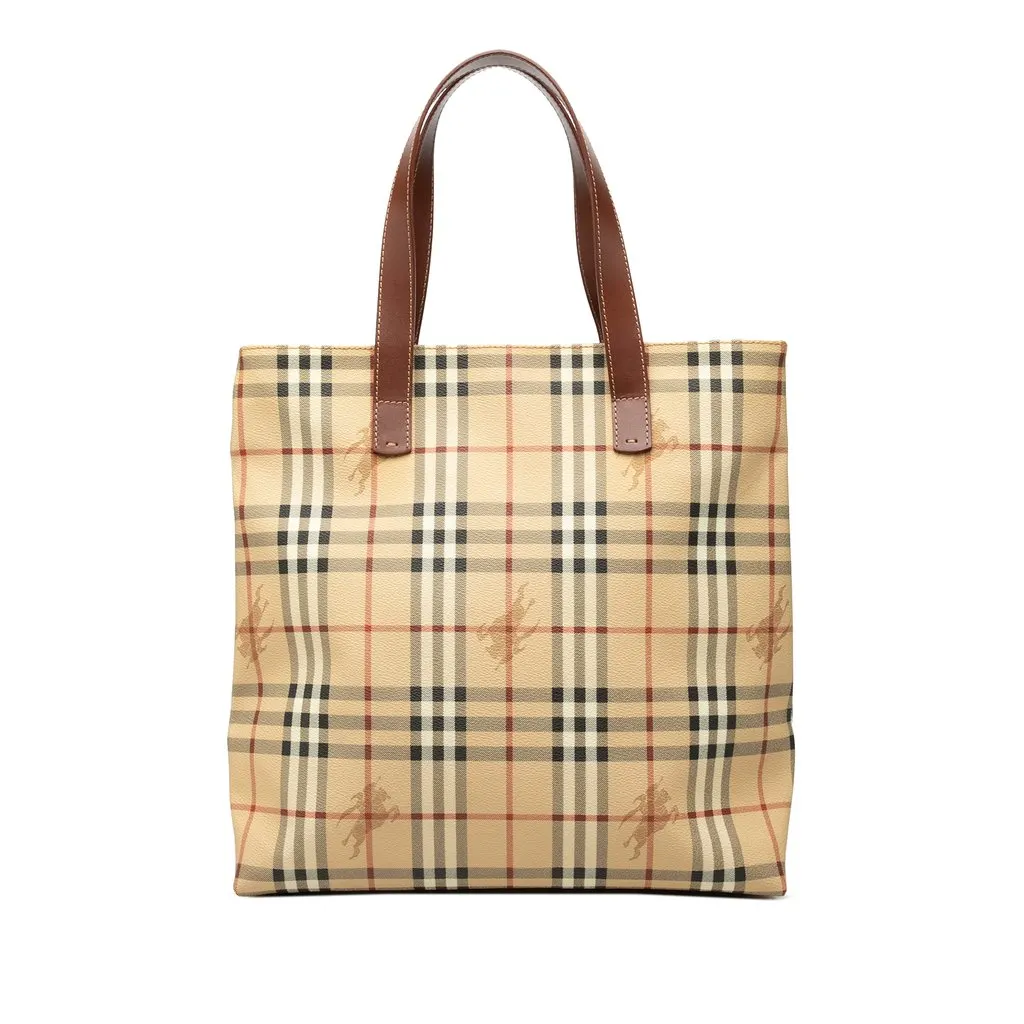 Burberry Haymarket Check Coated Canvas Tote Beige Canvas Very good - Front View