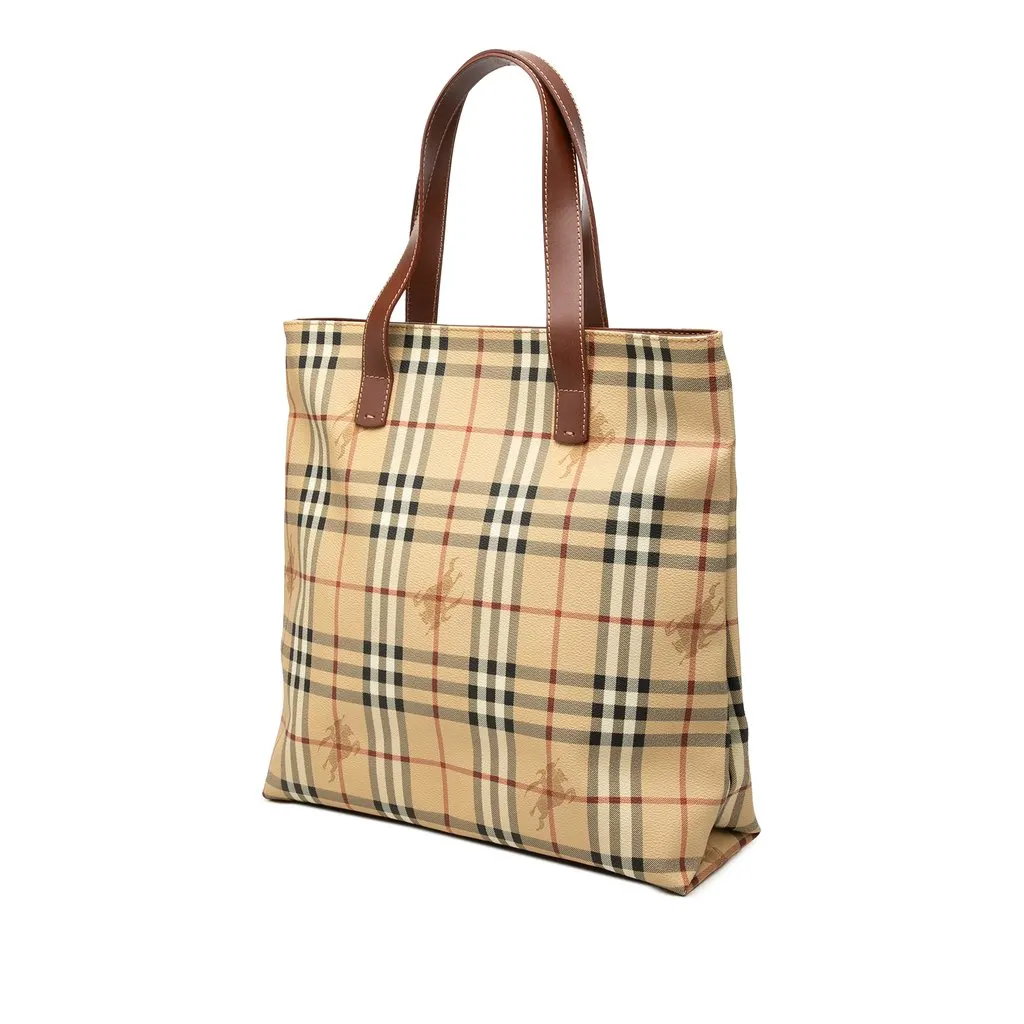 Burberry Haymarket Check Coated Canvas Tote Beige Canvas Very good - Back View