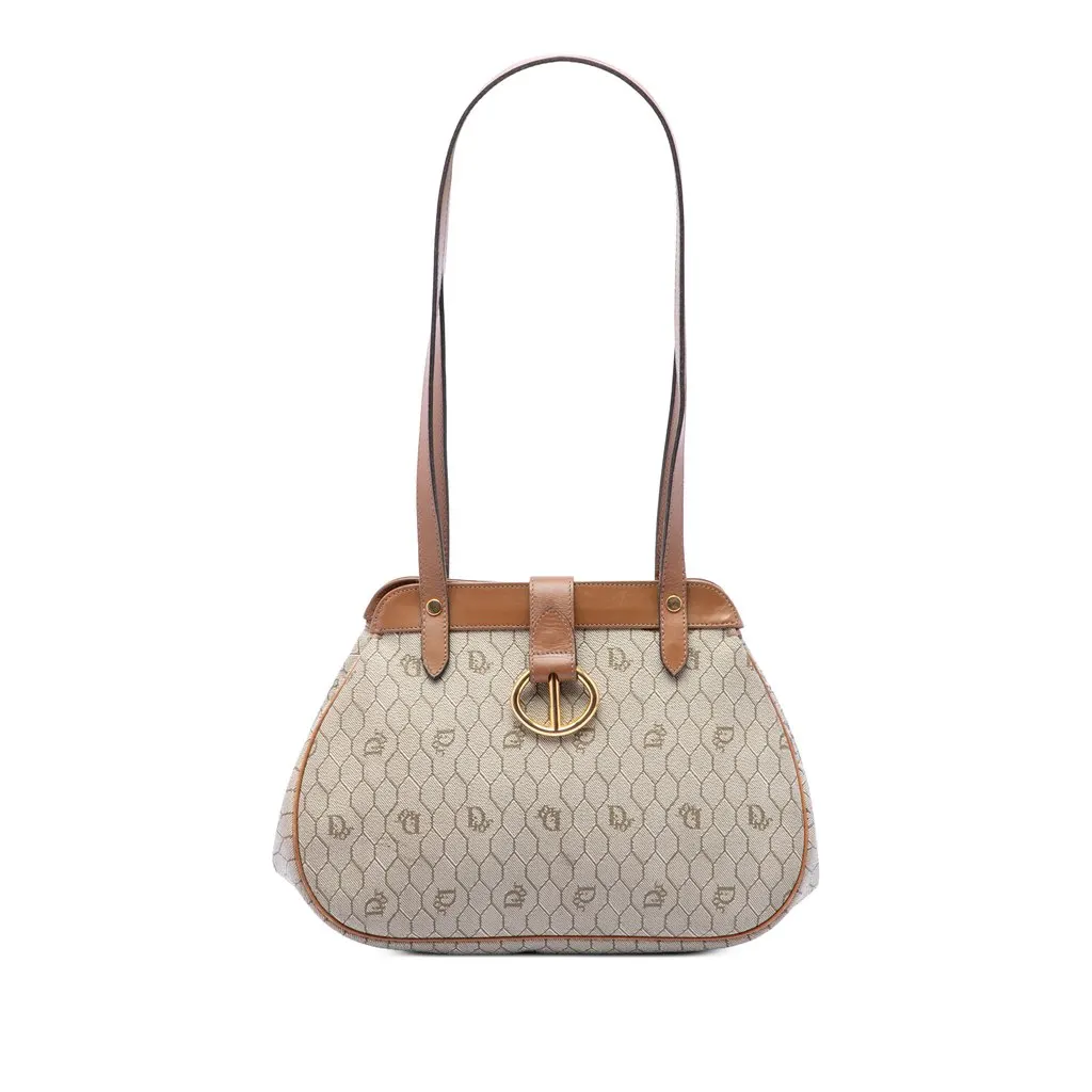 Dior Honeycomb Coated Canvas Shoulder Bag Beige Very good - Front View