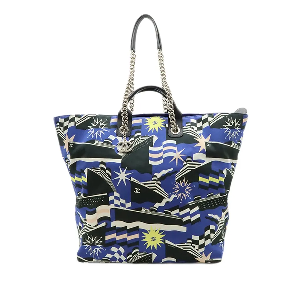 Chanel Large Canvas La Pausa Bay Shopping Tote Blue Very good - Front View