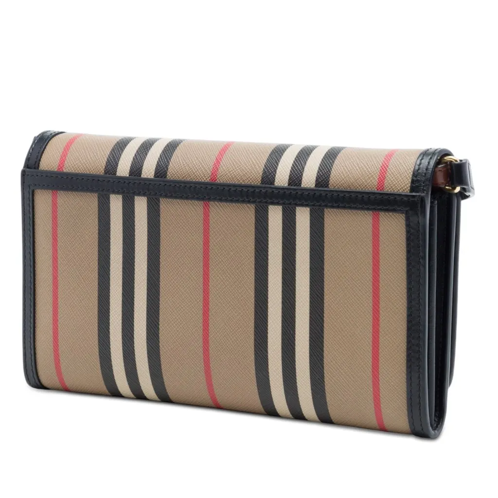 Burberry Icon Stripe E Canvas Hannah Wallet on Strap Brown Very good - Back View