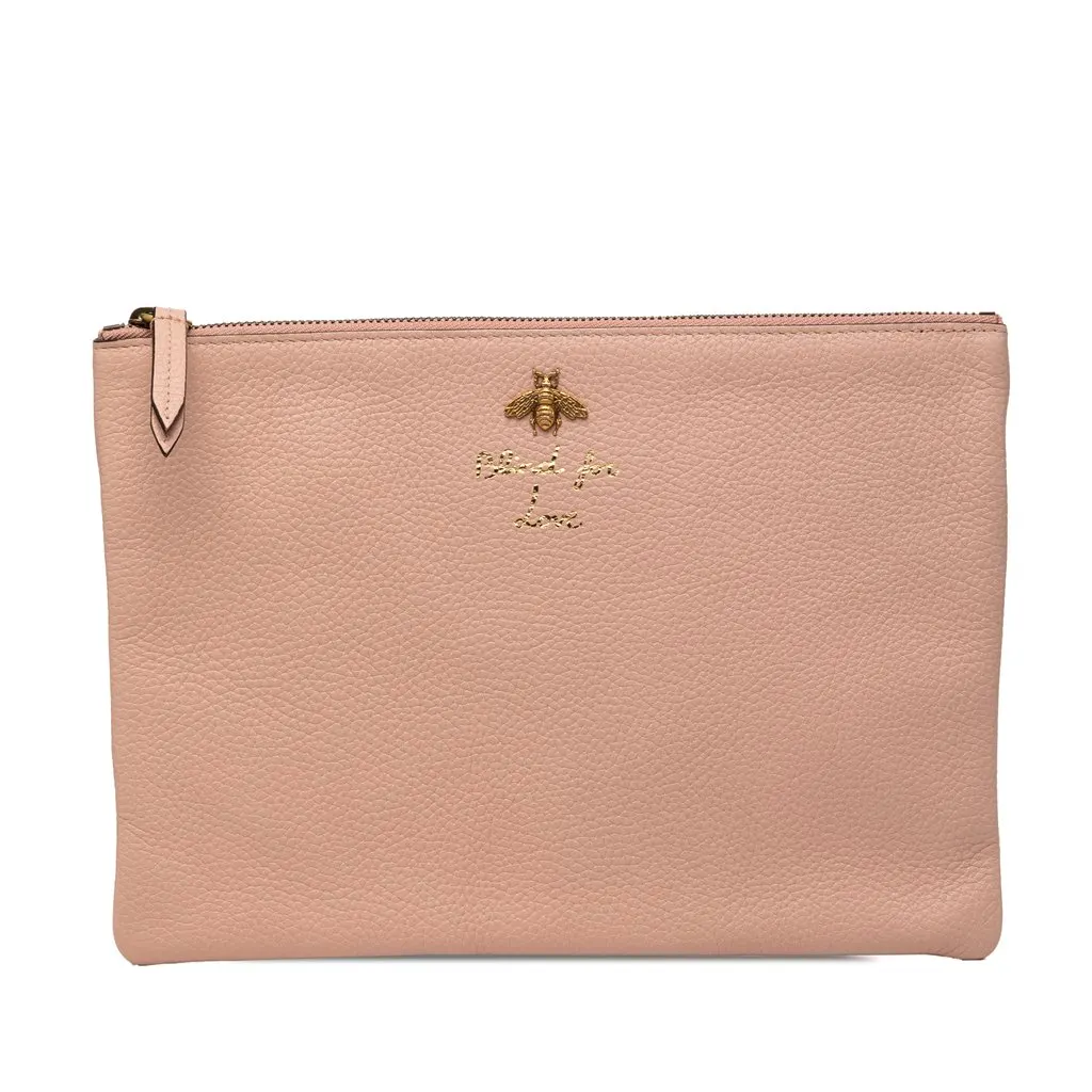 Gucci Leather Blind For Love Clutch Pink Leather Very good - Front View