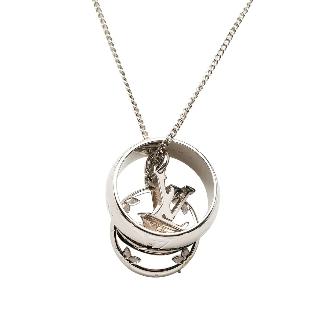 Louis Vuitton Brass Monogram Charms Pendant Necklace Silver Metal Very good - Back View