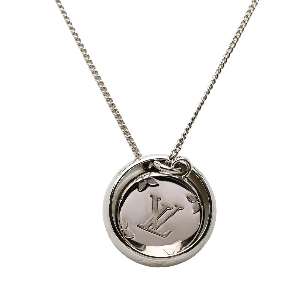Louis Vuitton Brass Monogram Charms Pendant Necklace Silver Metal Very good - Inside View