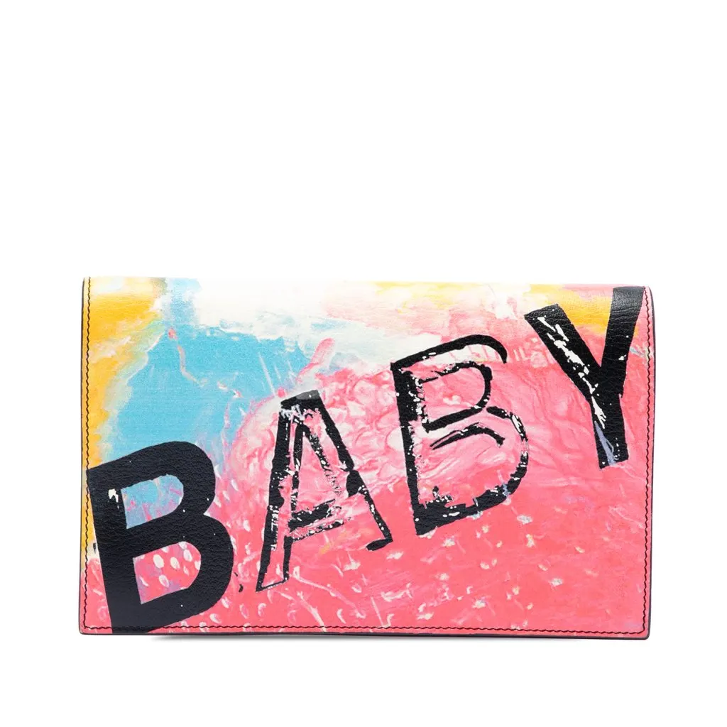 Saint Laurent Leather Baby Print Clutch Pink Leather Very good - Front View