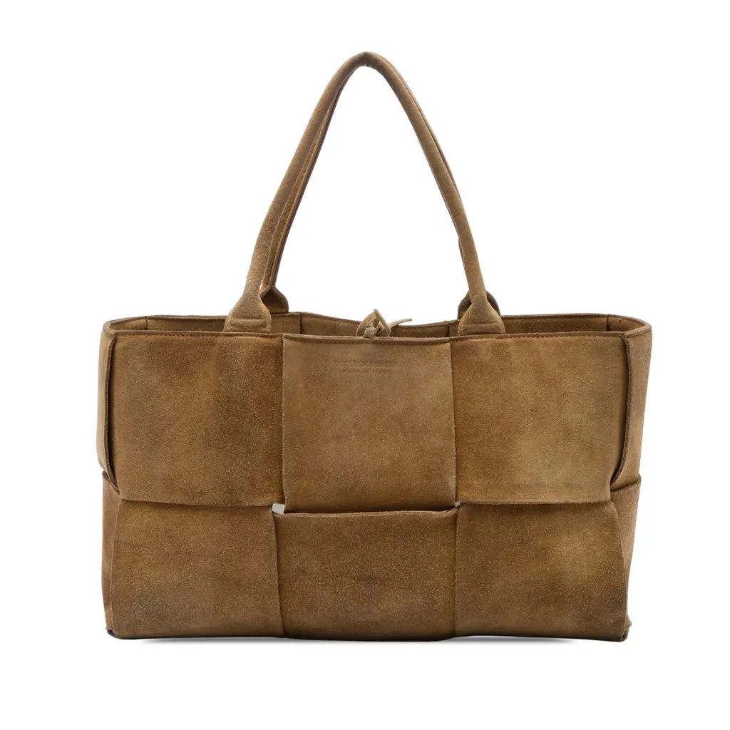 Bottega Veneta Medium Suede Maxi Intrecciato Arco Tote Brown Leather Very good - Front View