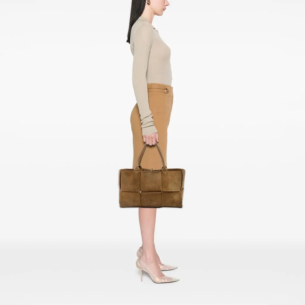 Bottega Veneta Medium Suede Maxi Intrecciato Arco Tote Brown Leather Very good - Box View