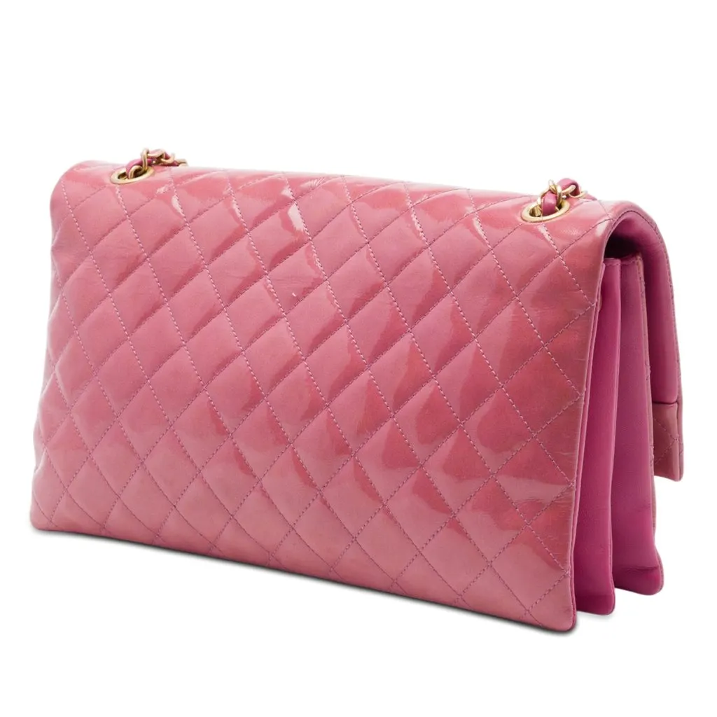 Chanel Quilted Crinkled Patent Pagoda Accordion Flap Pink Leather Very good - Back View