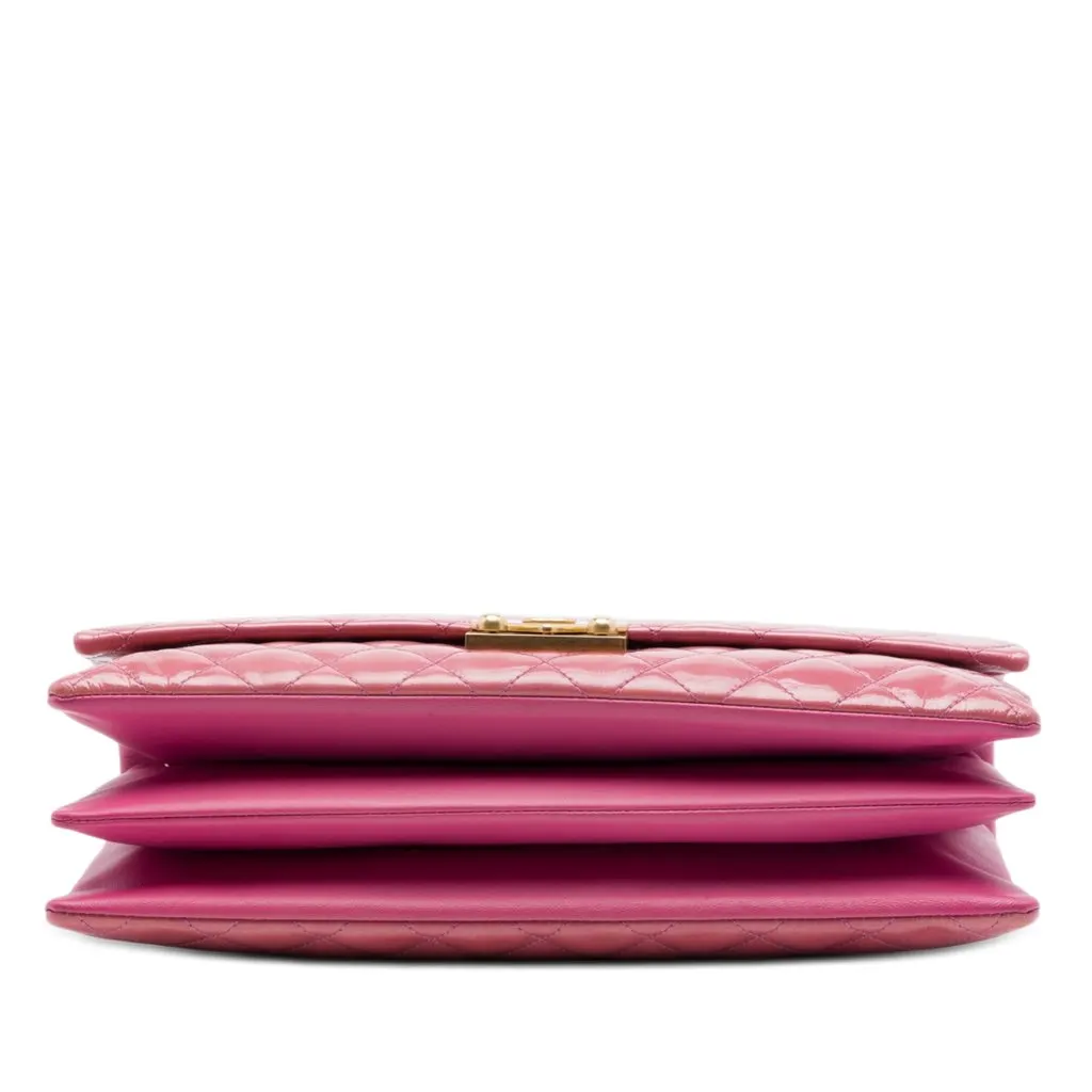 Chanel Quilted Crinkled Patent Pagoda Accordion Flap Pink Leather Very good - Inside View