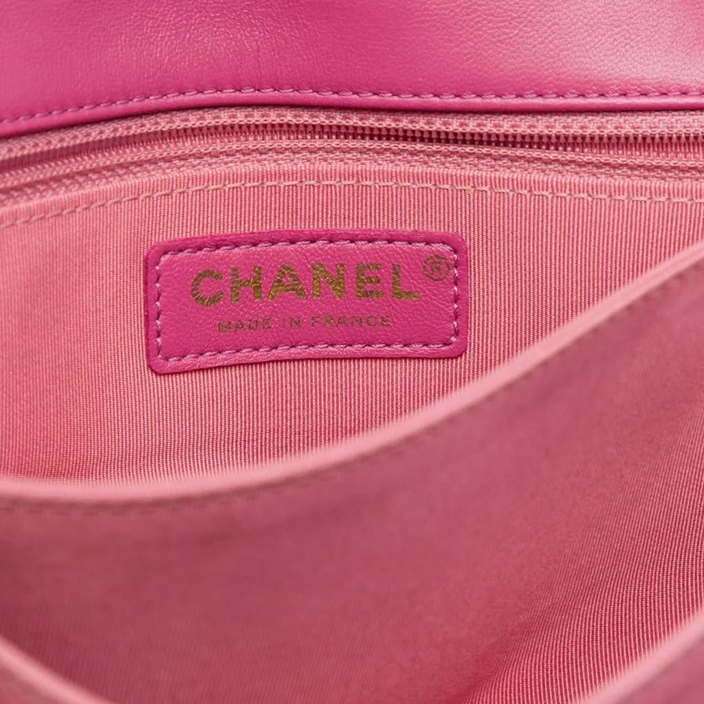Chanel Quilted Crinkled Patent Pagoda Accordion Flap Pink Leather Very good - Box View