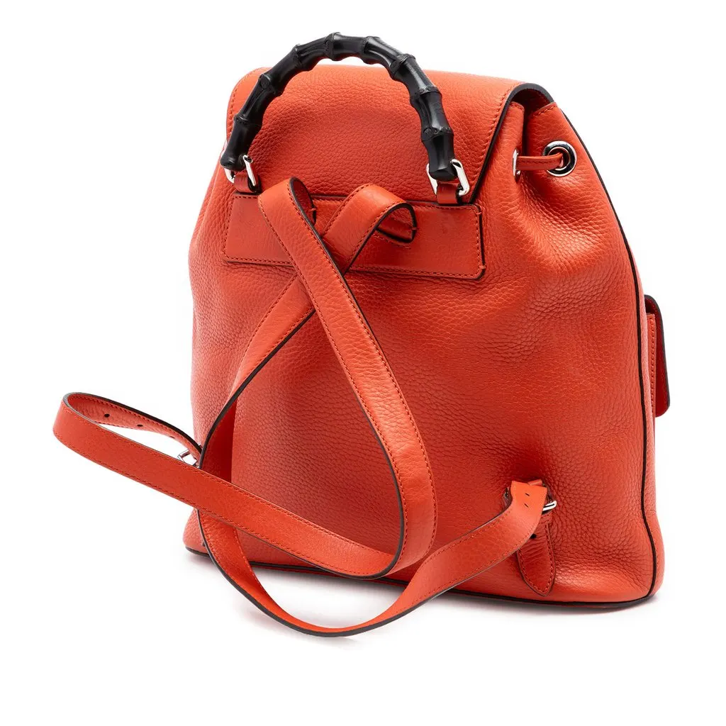 Gucci Grained Calfskin Bamboo Tassel Backpack Orange Leather Very good - Back View