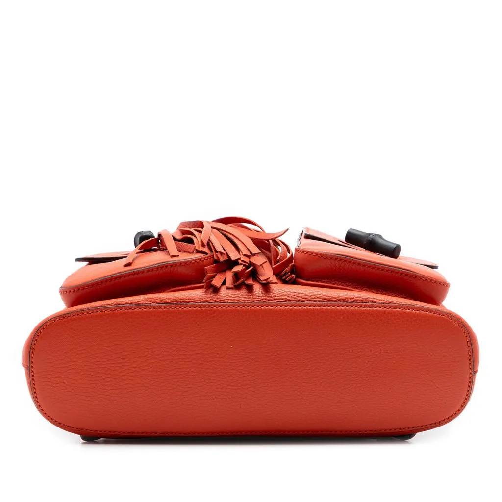 Gucci Grained Calfskin Bamboo Tassel Backpack Orange Leather Very good - Inside View