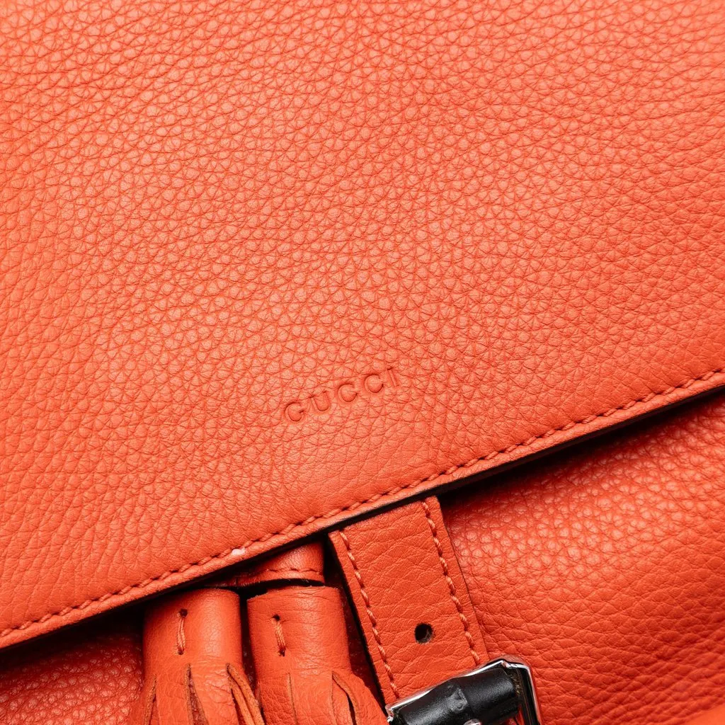Gucci Grained Calfskin Bamboo Tassel Backpack Orange Leather Very good - Box View