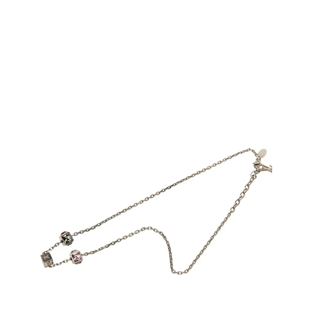 Louis Vuitton Brass Crystal Gamble Station Necklace Silver Brass Very good - Front View