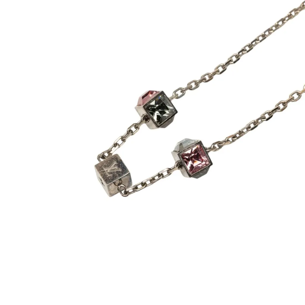 Louis Vuitton Brass Crystal Gamble Station Necklace Silver Brass Very good - Back View