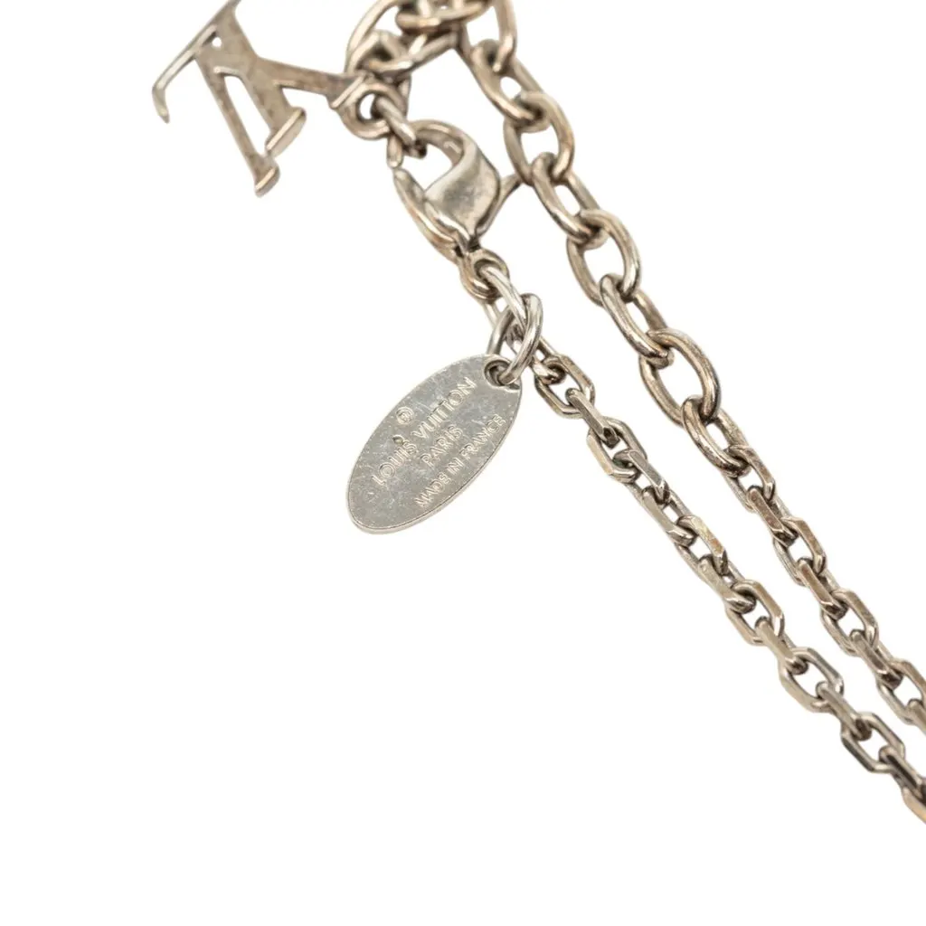 Louis Vuitton Brass Crystal Gamble Station Necklace Silver Brass Very good - Model View