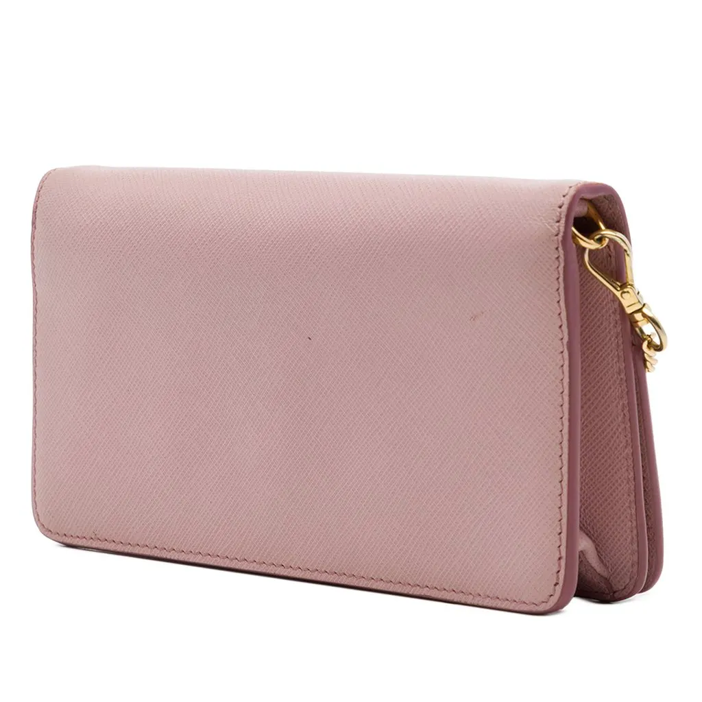 Prada Saffiano Lux Monochrome Wallet on Chain Pink Leather Good - Back View