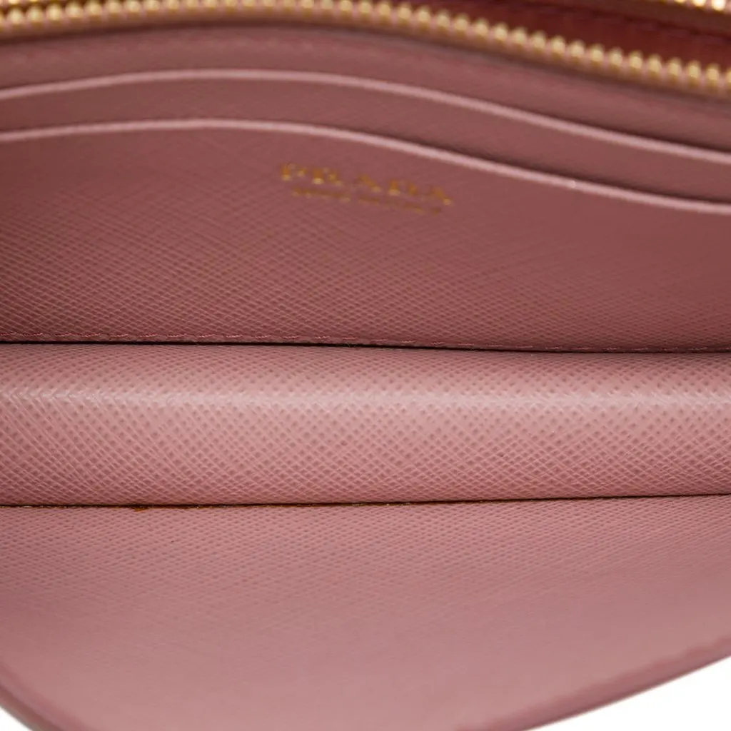 Prada Saffiano Lux Monochrome Wallet on Chain Pink Leather Good - Model View