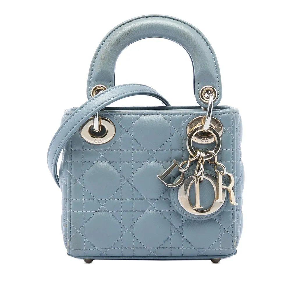 Dior Micro Lambskin Cannage Lady Dior Blue Leather Very good - Front View
