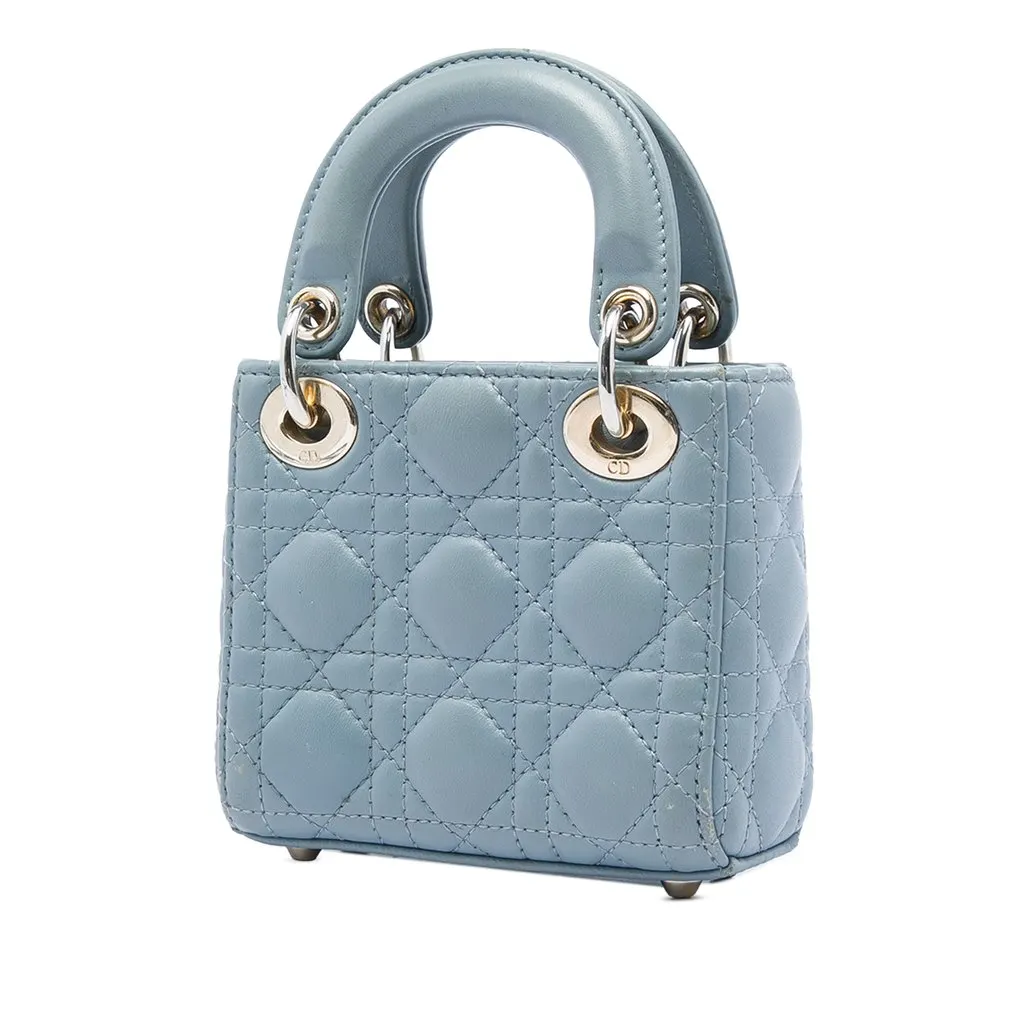 Dior Micro Lambskin Cannage Lady Dior Blue Leather Very good - Back View