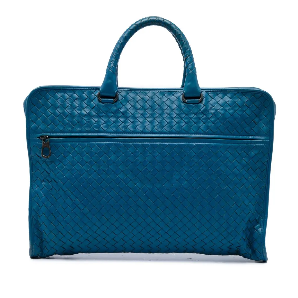 Bottega Veneta Nappa Intrecciato Briefcase Blue Leather Very good - Front View