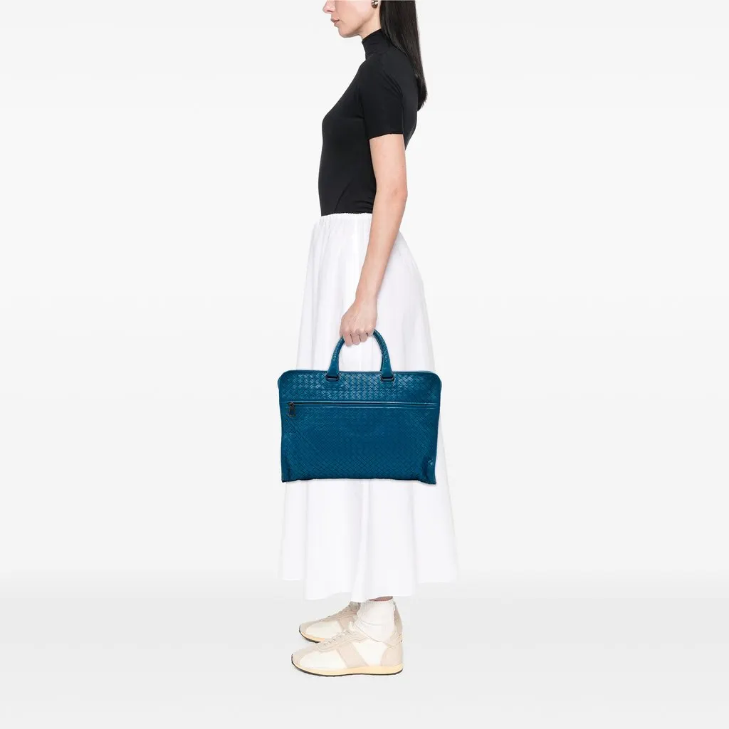 Bottega Veneta Nappa Intrecciato Briefcase Blue Leather Very good - Box View