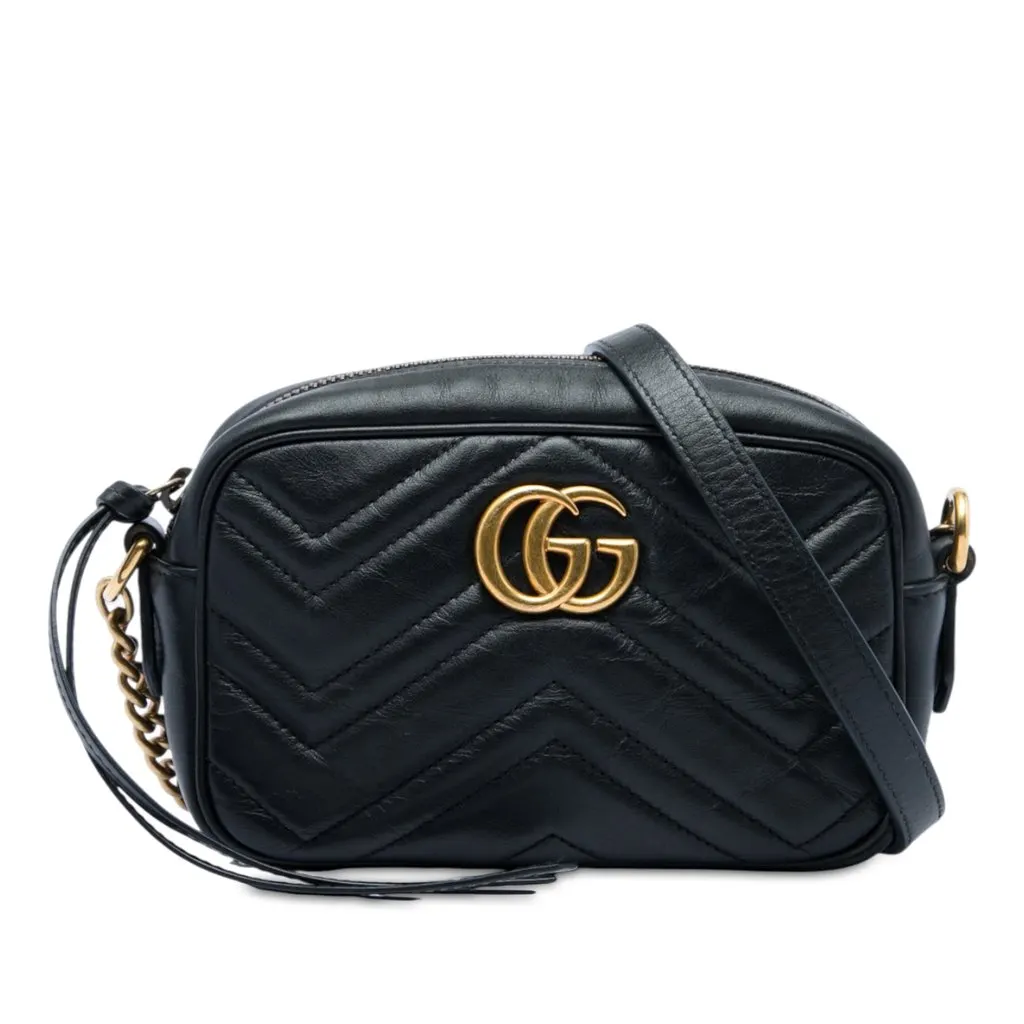 Gucci Mini GG Marmont Matelasse Calfskin Crossbody Black Leather Very good - Front View