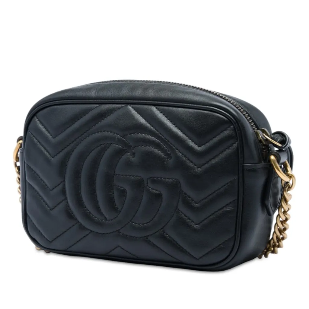 Gucci Mini GG Marmont Matelasse Calfskin Crossbody Black Leather Very good - Back View