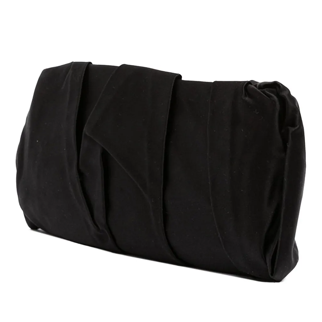 Prada Pleated Satin Frame Clutch Black Satin Very good - Back View