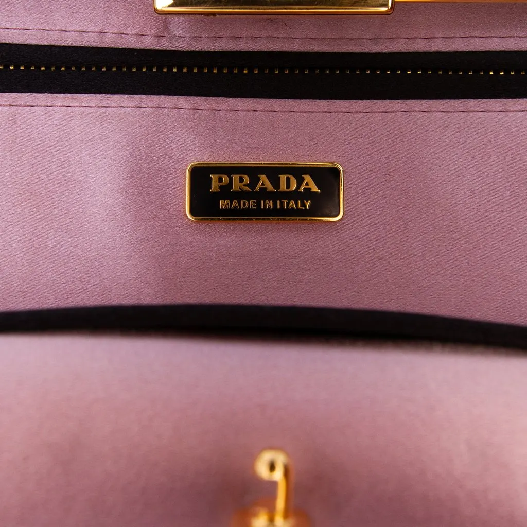 Prada Pleated Satin Frame Clutch Black Satin Very good - Box View
