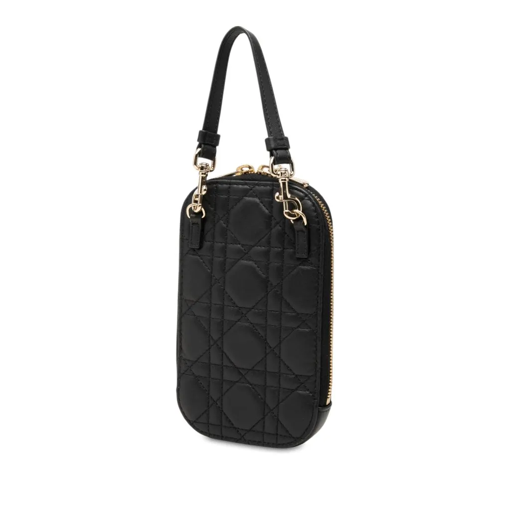 Dior Lambskin Cannage Lady Dior Call In Phone Holder Black Leather Very good - Back View