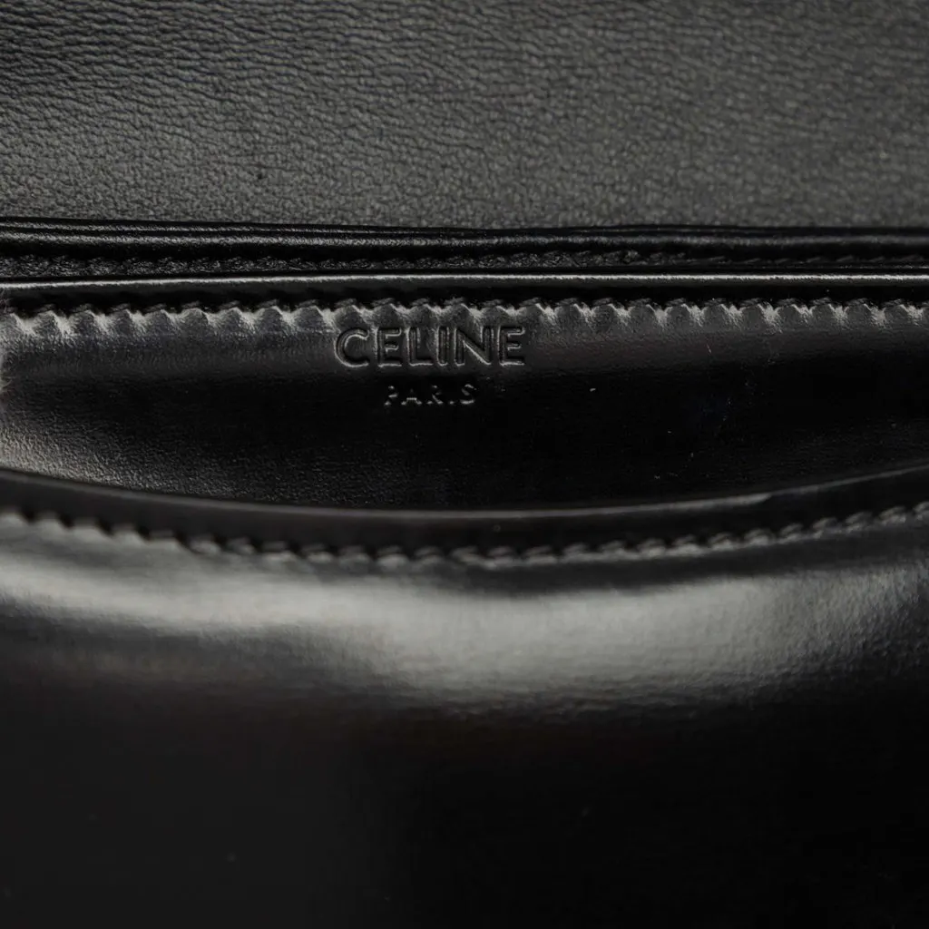 Celine Teen Shiny Calfskin Triomphe Besace Clea Chain Crossbody Black Leather Very good - Box View