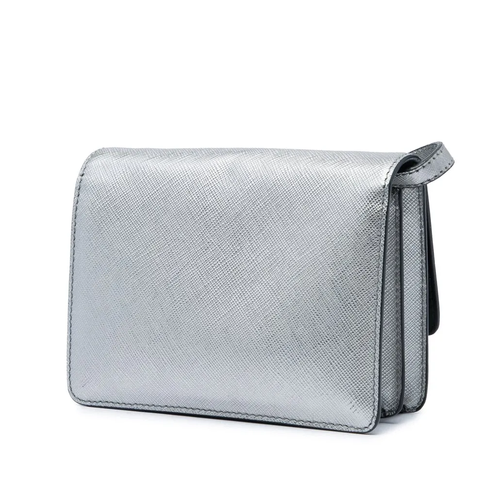 Prada Saffiano Wallet on Strap Silver Leather Very good - Back View