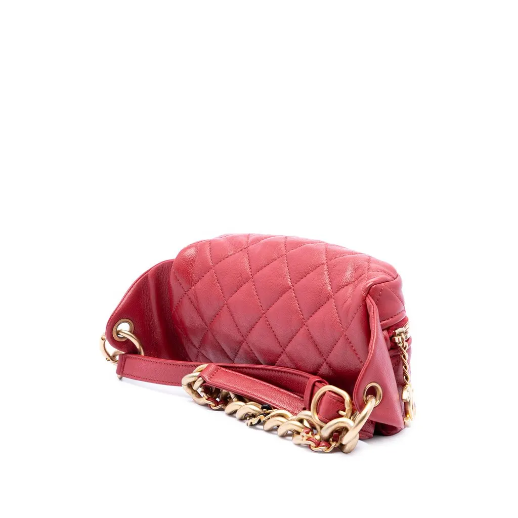 Chanel CC Quilted Lambskin Belt Bag Red Leather Very good - Back View